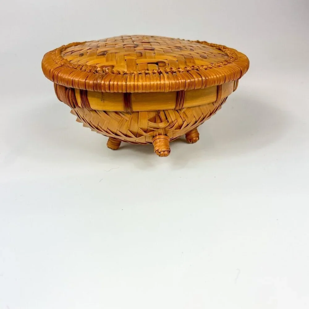 Woven Wicker Turtle Basket Box Lid Tortoise Rattan